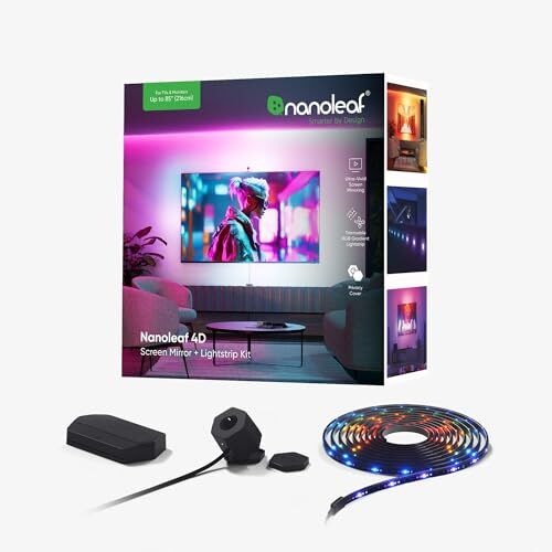 4D Ekran Yansıtma + Işık Şeridi Kiti (85 inçe; 215 cm'ye Kadar TV/Ekranlar için) – Akıllı Rgbw LED Şeridi + Kamera, Thread ve Wi-Fi Destekli; Alexa, Google ve Apple ile Uyumlu