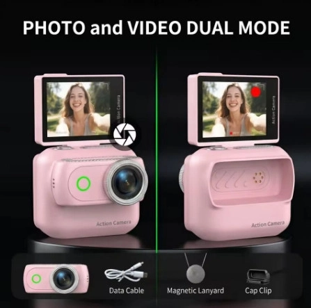 1080p Dijital Video Kamera (32gb) Kart Dijital Vlog Fotoğraf Makinesi  Türkçe Pembe