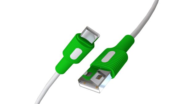 USB A-C hızlı şarj kablosu, beyaz + beyaz/yeşil uç, 150 CM