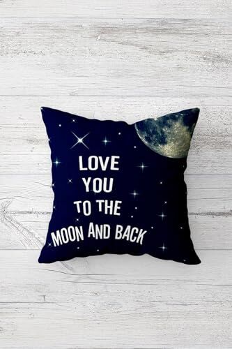 Love You To The Moon And Back Çift Taraflı Baskılı Gizli Fermuarlı Dekoratif Kırlent Kılıfı, Koyu Lacivert-Beyaz 45 x 45