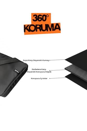 Tablet, Omuz Askılı 14 İnç Apple, Samsung, Huawei, Lenovo ile Uyumlu Çantası - 360° Şok Emici, Suya Karşı Dayanıklı, Çok Bölmeli - 12” - 13.2” - Siyah