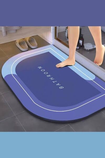 Modern Tasarım Süper Emici Kaymaz Tabanlı Mavi ve Lacivert Banyo Paspası Hızlı Kuruyan Kolay Temizlenen 60x40 cm