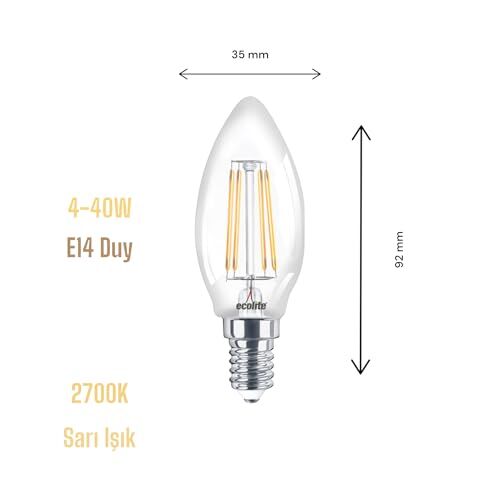4W LED filament mum ampul, E14 duy, 2700K sarı ışık, 470 Lümen, şeffaf cam, dekoratif lamba, 3'lü paket