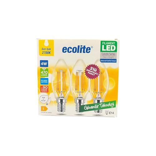 4W LED filament mum ampul, E14 duy, 2700K sarı ışık, 470 Lümen, şeffaf cam, dekoratif lamba, 3'lü paket