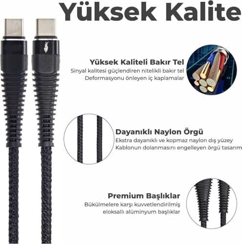 Type-C to Type-C PD 5A 32W Örgülü Hızlı Şarj ve Data Kablosu, 1 Metre