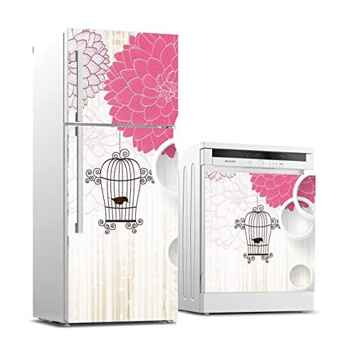Buzdolabı ve Bulaşık Makinesi Beyaz Eşya Sticker Kaplama Bahar Çiçek Kuş
