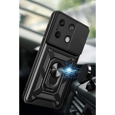 Xiaomi Poco M6 Pro 4g Kılıf Pars Lens Yüzüklü Silikon - Siyah
