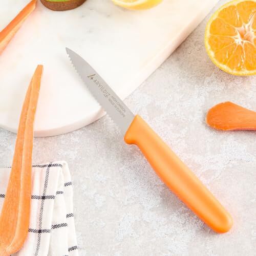 Daily Tırtıklı Meyve Bıçağı, turuncu, 9 cm, paslanmaz çelik, ergonomik sap, kopolimer plastik