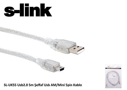 Kablo, SL-UK55 Usb2.0 5m Şeffaf Usb AM/Mini 5pin