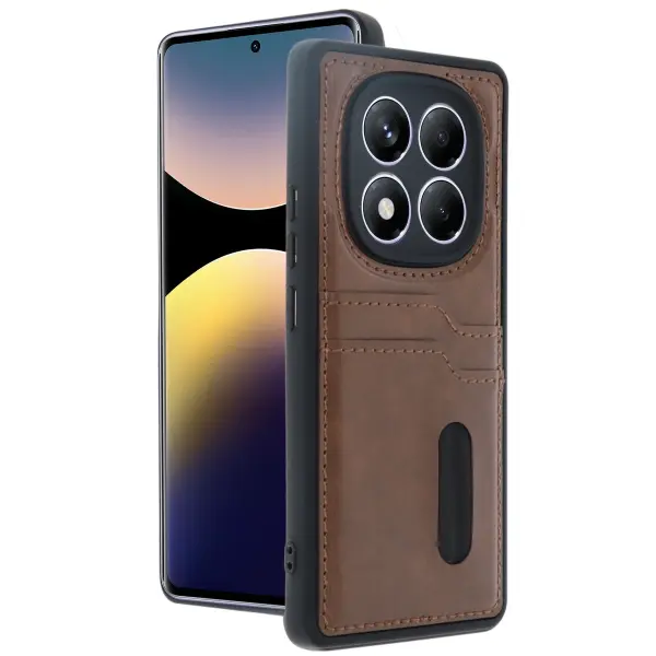 Xiaomi Redmi Note 14 Pro 4G Kılıf Sara Kartvizitli Deri Kılıf - Taba