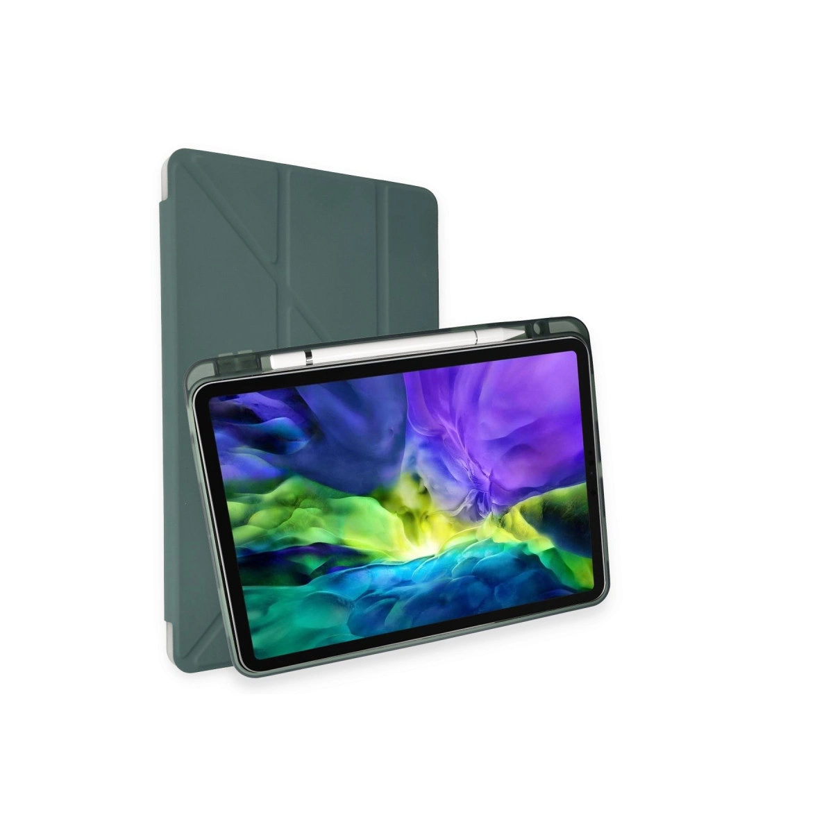 Apple İpad Pro 11 (2024) Kılıf Kalemlikli Mars Tablet Kılıfı - Koyu Yeşil