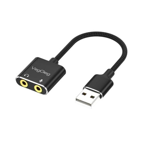 USB Ses Kartı, 3.5 mm Kulaklık ve Mikrofon Girişli, Siyah