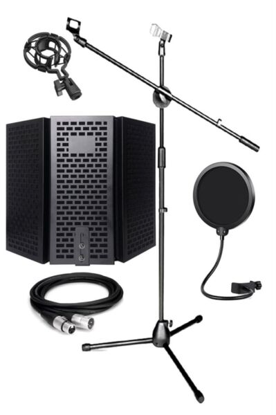 PF-30X Mikrofon Standı Yalıtım Paneli Xlr Kablo Pop Filter