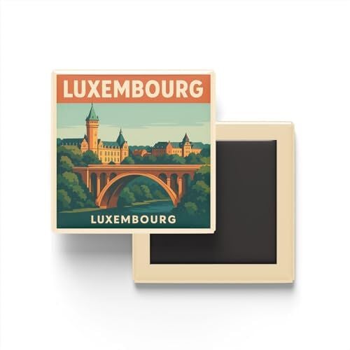 Lüksemburg Lüksemburg - Adolphe Köprüsü - Baskılı Kare Buzdolabı Magneti, 9x9 cm