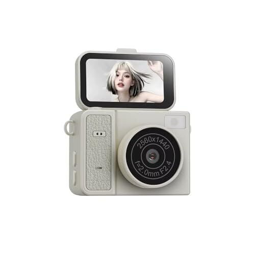 Vothoon 2K Mini Dijital Retro Video Kamera Flaşlı Dijital Vlog Mini Fotoğraf Makinesi Türkçe Menü Bej
