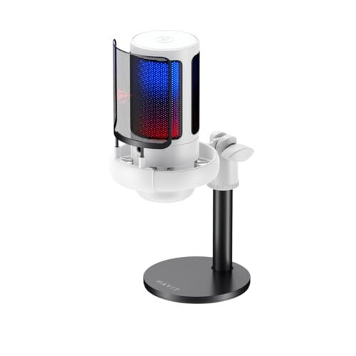 Gamenote GK50 RGB Yayıncı Mikrofonu, 24bit/192kHz, Kardioid, Gürültü Engelleme, Type-C + 3.5 mm, Beyaz