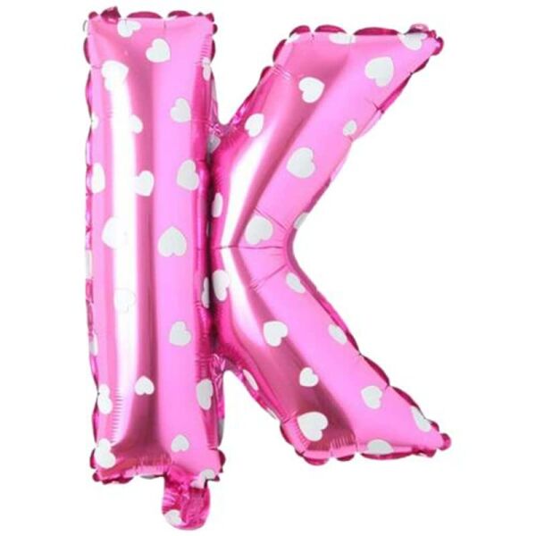 K Harfi 16 İnç pembe kalpli folyo balon, 36 CM (pembe)