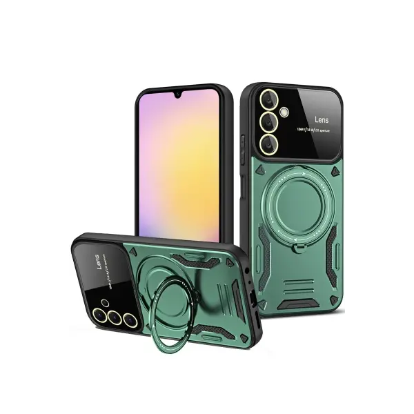 Samsung Galaxy S25 Plus Kılıf Joy Lens Standlı Kapak - Koyu Yeşil