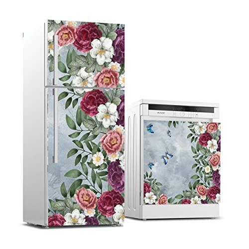 Buzdolabı ve Bulaşık Makinesi Beyaz Eşya Sticker Kaplama Zarif Çiçekler