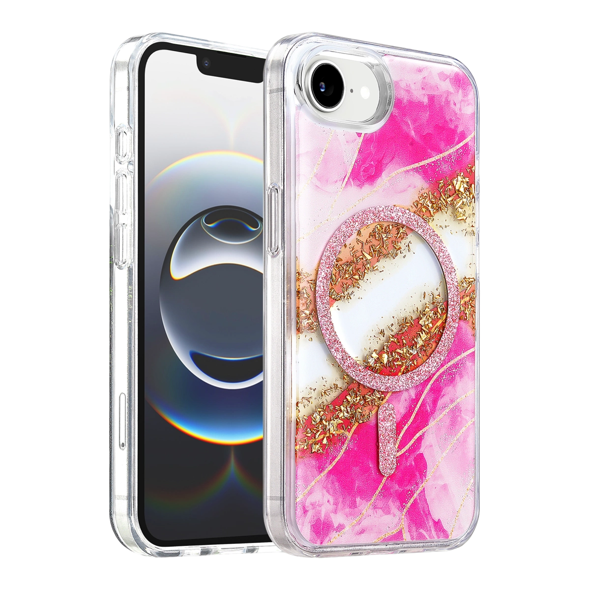 Onegif Apple İphone 17e Lotus Simli Magsafe Kapak - Pembe