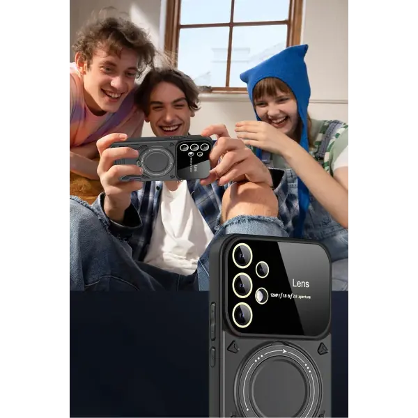 Samsung Galaxy S25 Ultra Kılıf Joy Lens Standlı Kapak - Lacivert