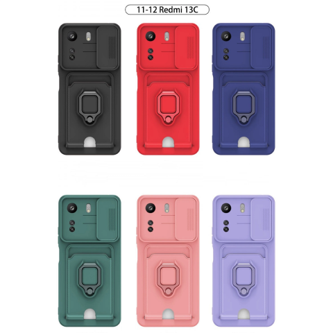 Xiaomi Redmi 13c Kılıf Zuma Kartvizitli Yüzüklü Silikon - Siyah