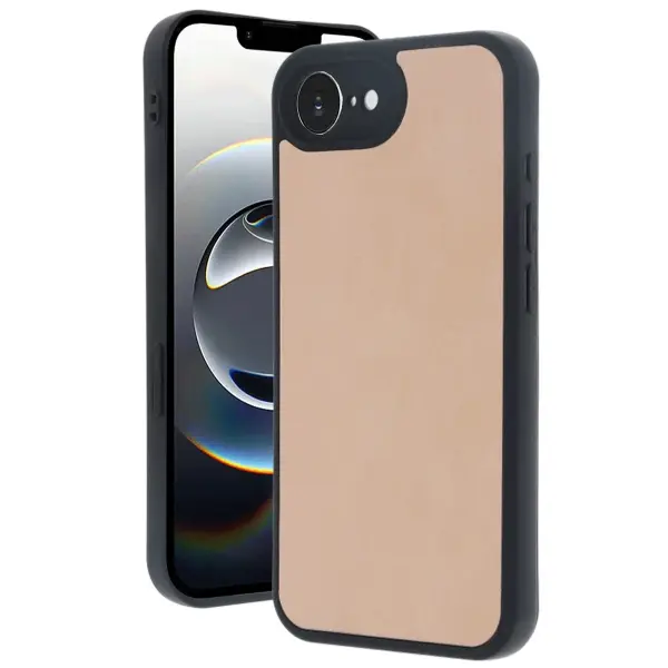 Apple iPhone 16E Kılıf Aras Deri Kapak - Pudra