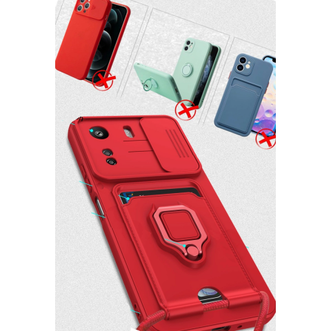 Xiaomi Redmi 13c Kılıf Zuma Kartvizitli Yüzüklü Silikon - Kırmızı