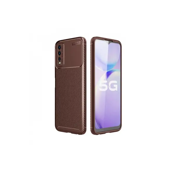 Vivo Y11S Kılıf Auto Focus Karbon Kapak - Kahverengi