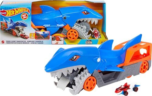 Hot Wheels 1 Adet 1:64 Ölçekli Araç İçerir, Köpek Balığı Taşıyıcı Hot Wheels Köpek Balığı Taşıyıcı Oyun Seti, 4-8 Yaş Arası Çocuklar için GVG36 GVG36