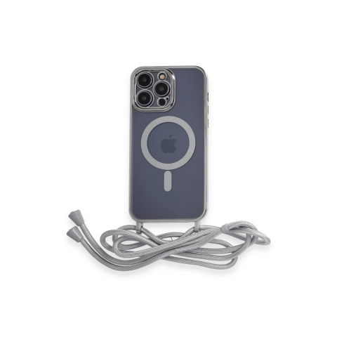 Apple İphone 13 Pro Max Kılıf Divo Lazer Askılı Magsafe Kapak - Gümüş