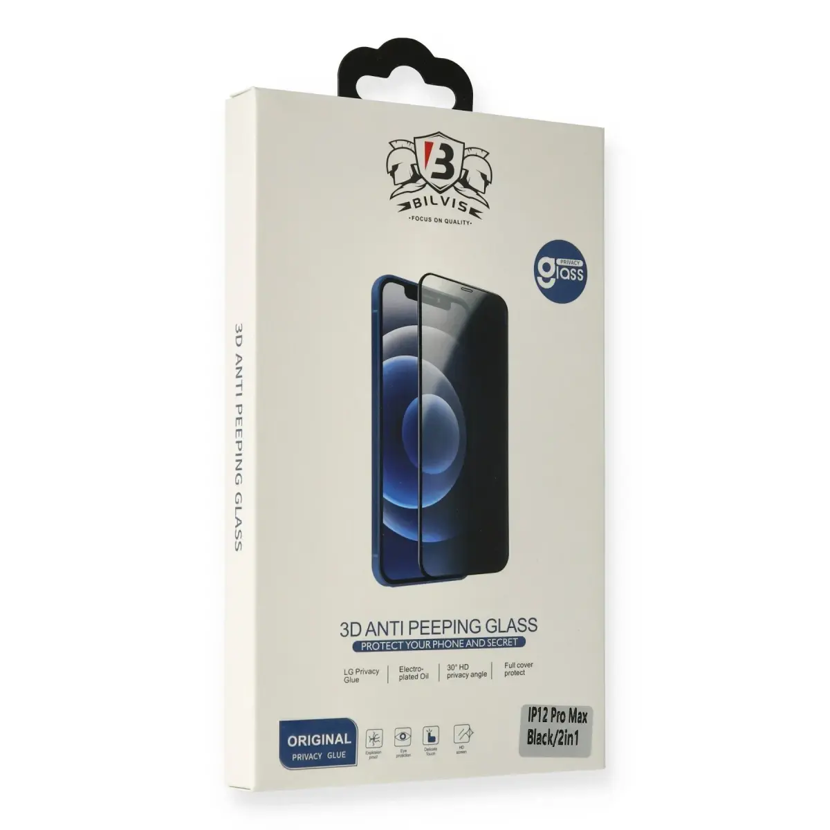 Apple iPhone 7 Plus Bilvis 3D Anti Peeping Hayalet Cam Ekran Koruyucu - Siyah