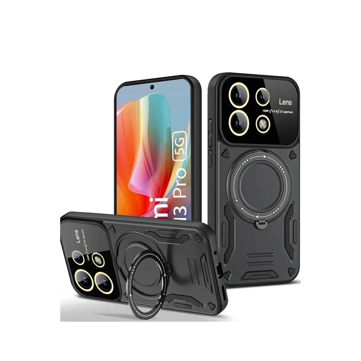 Xiaomi Redmi Note 13 Pro 5G Kılıf Joy Lens Standlı Kapak - Siyah