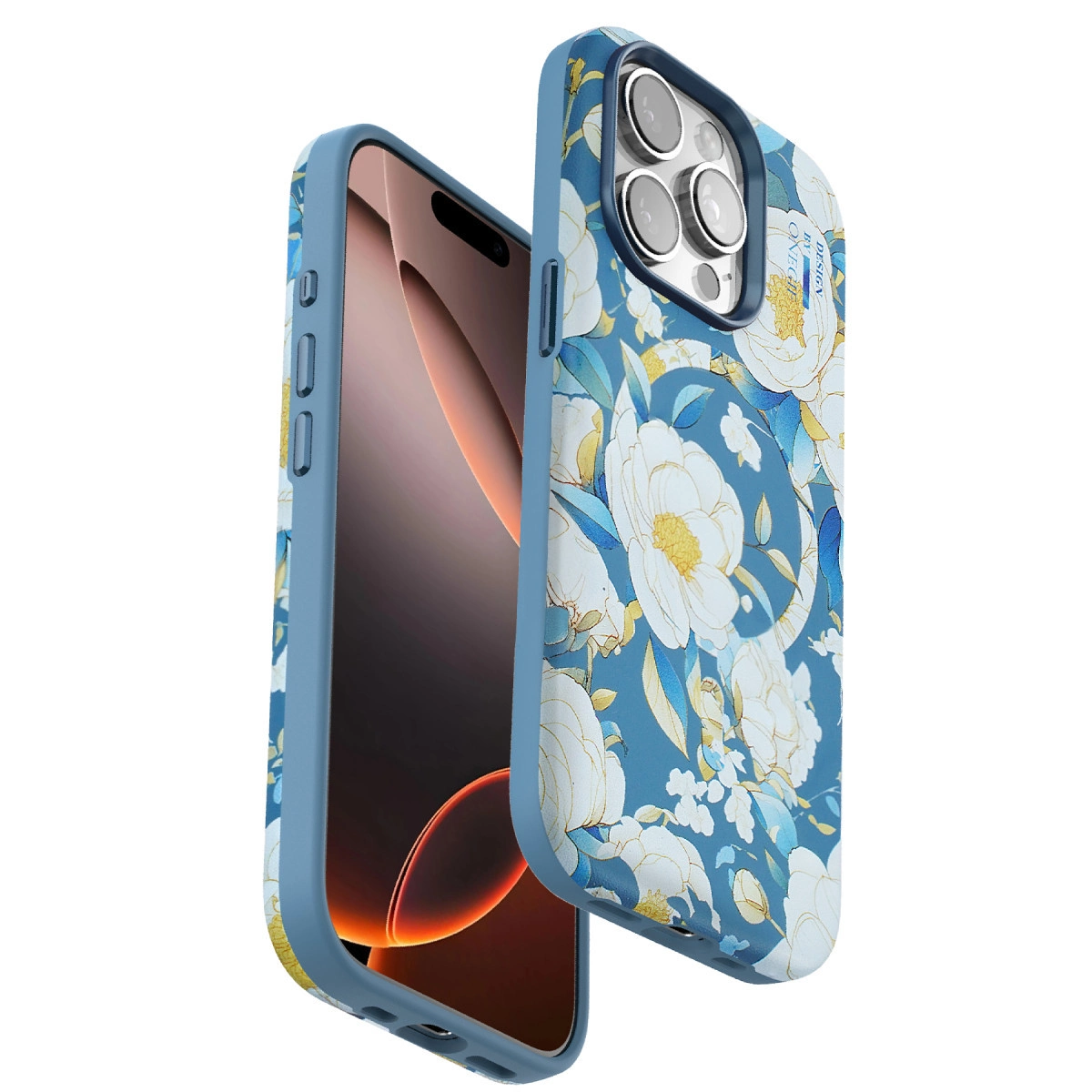Onegif Apple İphone 14 Pro Flower Series Magsafe Kapak - Mavi