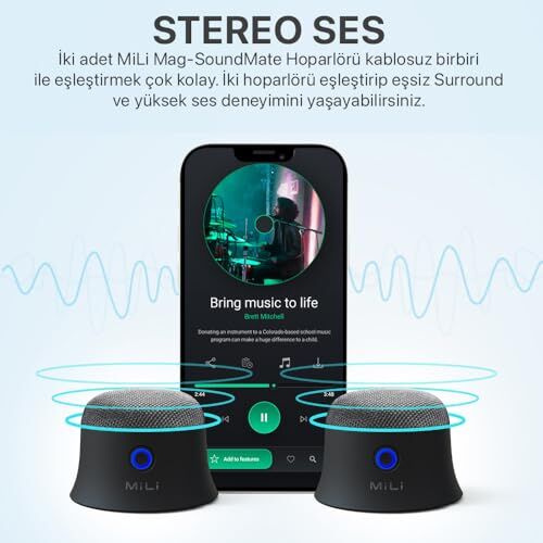 Mag-Soundmate MagSafe Uyumlu Mini Taşınabilir Bluetooth Hoparlör, Beyaz