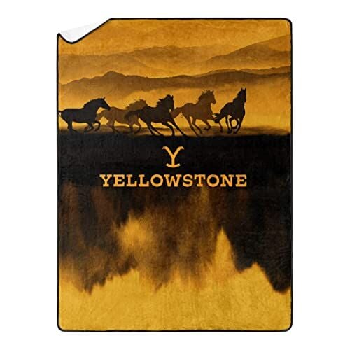 Yellowstone Büyük Boy İpek Dokunuşlu Şerpa Battaniye, 152,4 cm x 203,2 cm, Vahşi Atlar