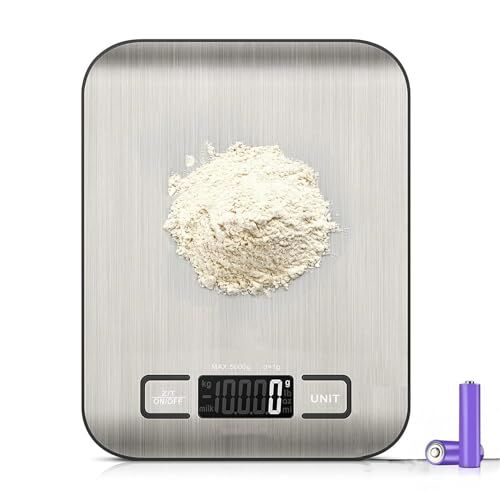Dijital Mutfak Terazisi – 5000 g; 1 g Hassasiyetli Paslanmaz Çelik Tartı, Akıllı Otomatik Kapanma Özelliği, LCD Ekranlı, Gram, Ons ve Mililitre Ölçer