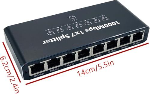 Ethernet Splitter 1x7 Gigabit Ağ, 1000Mbps, RJ45,8 Port, Siyah, 14 cm x 6.2 cm