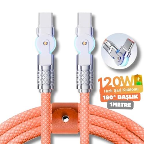 Adaptör; A6017 Type C To Type C Hızlı Şarj Data Kablosu Çevirici Dönüştürücü 180° Döner 120W, 1M