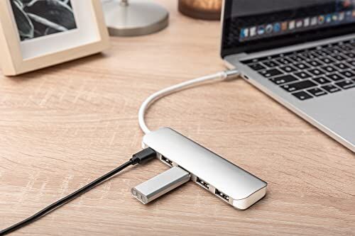 DA-70242-1; USB Hub, 4 Port USB 3.2 Gen 1 Hub Tip C, 5 Gbit/s'ye kadar süper hızlı veri aktarımı, kompakt ve taşınabilir, tak ve çalıştır, PC, dizüstü bilgisayar ve Mac için, gümüş