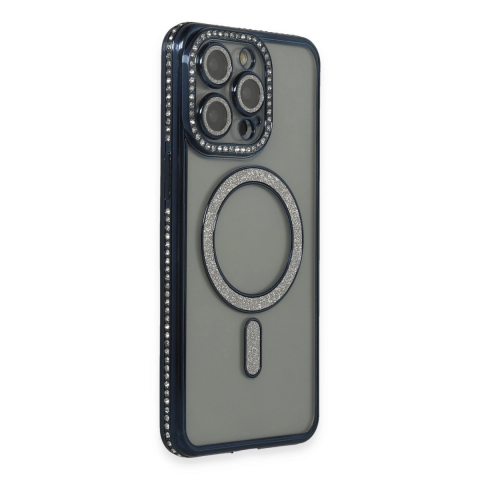 Apple İphone 14 Pro Kılıf Joke Simli Magneticsafe Kılıf - Lacivert