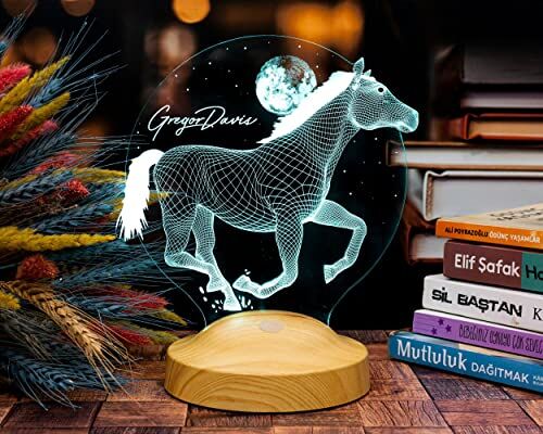 Koşan At Tasarımlı Hediye, 3D At Figürlü Kişiye Özel 3 Boyutlu LED Lamba