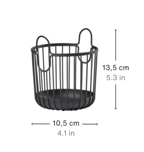 Inu Metal Saklama Sepeti, Mutfak, Banyo, Çocuk Odası ve Ev Ofis için, Çap 10,5 cm, Yükseklik 13,5 cm, Siyah