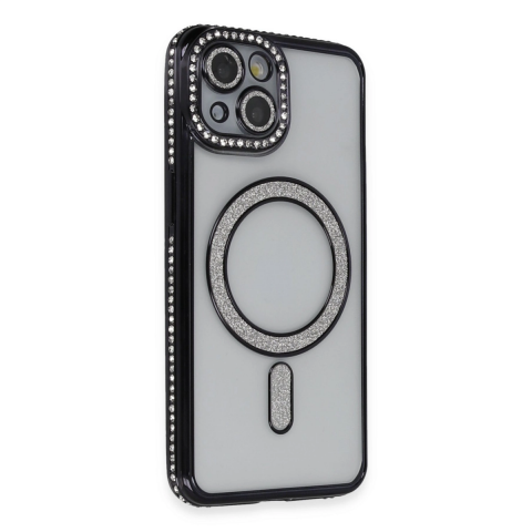 Apple İphone 13 Kılıf Joke Simli Magneticsafe Kılıf - Siyah