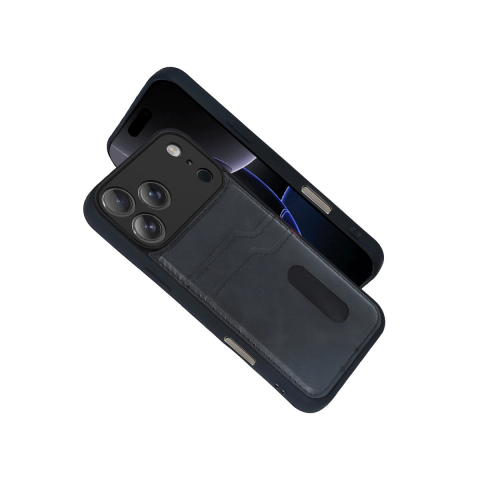 Apple iPhone 17 Pro Sara Kartvizitli Deri Kılıf - Siyah