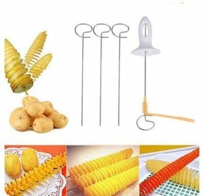 Spiral Patates Dilimleyici Seti, Paslanmaz Çelik Şişler ve Kesici ile Patates Twister Makinesi