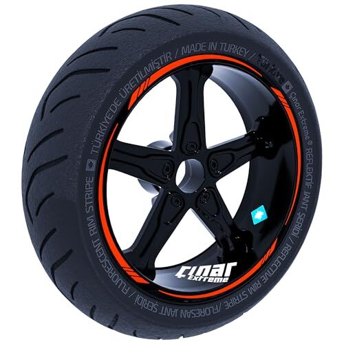 4 Parçalı Keskin Jant Şeridi Sticker Reflektif Floresan, Floresan Turuncu