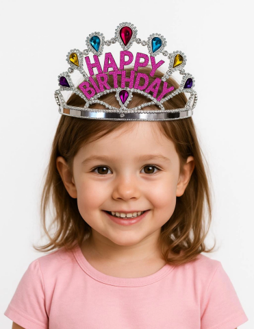 Gümüş Renk Happy Birthday Yazılı Doğum Günü Tacı 60 Cm