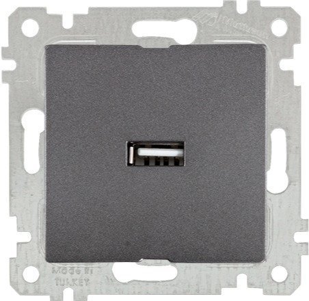 Mutlusan Rita Mek Tuş Tekli Usb Şarj Priz i Füme 2200 448 0195