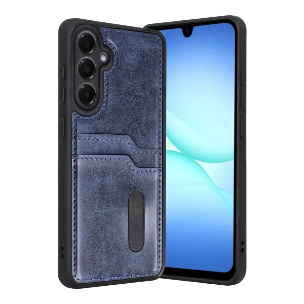 Samsung Galaxy A17 5G Sara Kartvizitli Deri Kılıf - Lacivert